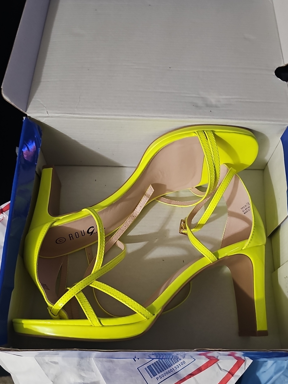 Rouge Helium Neon Yellow Strappy Block Heel Sandals